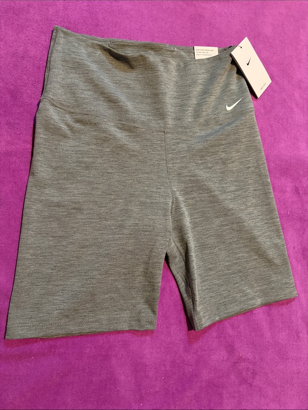 🩶 Nike DRI-FIT Women's Heather Gray High-Rise Bike Shorts 7” Inseam Size Medium